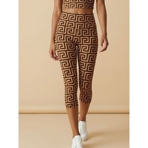 NWT - Black & Tan Grecian Print Wide Band Capri Yoga Style Leggings - OS (6-12)